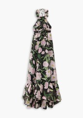 Carolina Herrera - Open-back floral-print silk-organza halterneck gown - Black - US 12