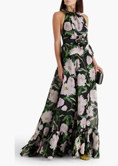Carolina Herrera - Open-back floral-print silk-organza halterneck gown - Black - US 12