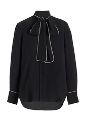 Carolina Herrera - Piping-Trimmed Pussy Bow Blouse - Black/white - US 12 - Moda Operandi