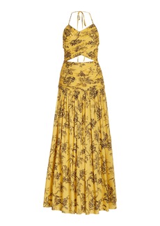 Carolina Herrera - Pleated Cutout Cotton Ankle Length Dress - Yellow - US 4 - Moda Operandi