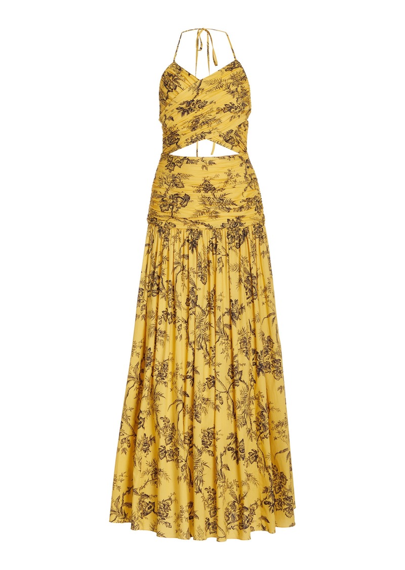 Carolina Herrera - Pleated Cutout Cotton Ankle Length Dress - Yellow - US 0 - Moda Operandi