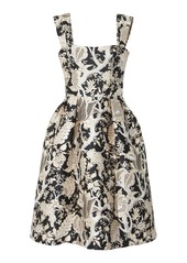 Carolina Herrera - Pleated Jacquard Midi Dress  - Black/white - US 0 - Moda Operandi