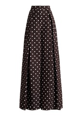 Carolina Herrera - Polka-Dotted Pleated Cotton Wide-Leg Pants - Brown - US 6 - Moda Operandi