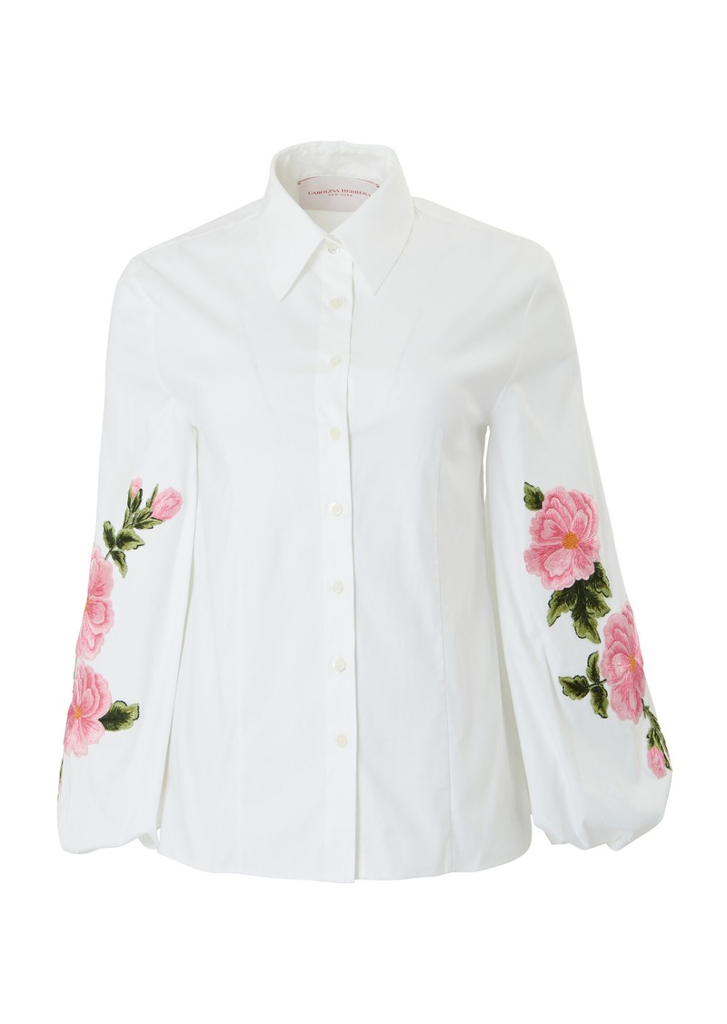 Carolina Herrera - Puff-Sleeve Cotton-Blend Button-Down Shirt - White - US 6 - Moda Operandi