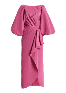 Carolina Herrera - Puff-Sleeve Silk Midi Sarong Dress - Pink - US 12 - Moda Operandi