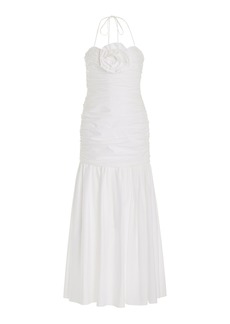 Carolina Herrera - Ruched Cotton-Blend Halter Maxi Dress - White - US 8 - Moda Operandi