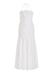 Carolina Herrera - Ruched Cotton-Blend Halter Maxi Dress - White - US 8 - Moda Operandi