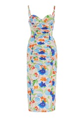 Carolina Herrera - Ruched Cotton Midi Bustier Dress - Multi - US 4 - Moda Operandi