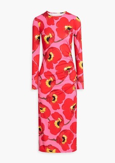 Carolina Herrera - Ruched floral-print satin midi dress - Red - XS