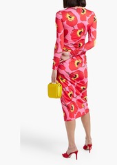 Carolina Herrera - Ruched floral-print satin midi dress - Red - XS