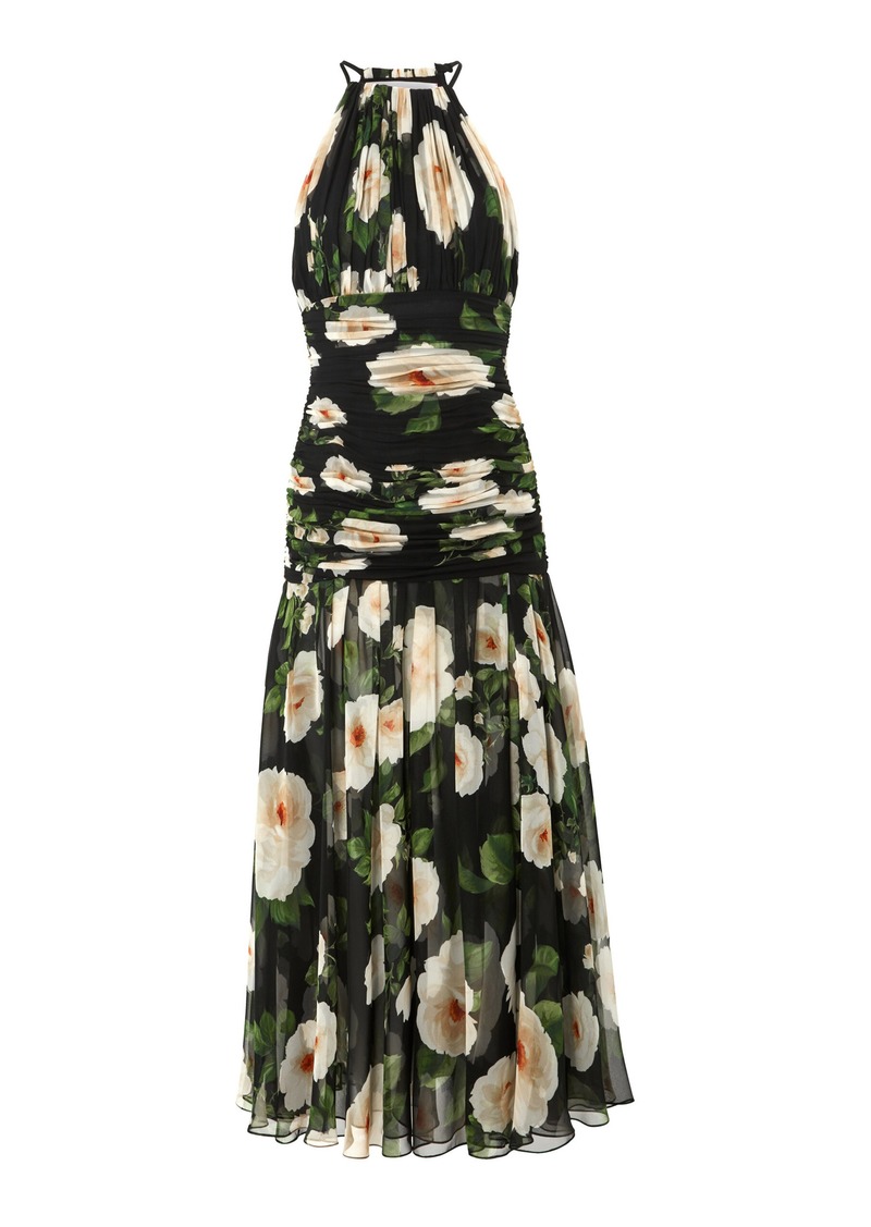 Carolina Herrera - Ruched Floral Silk Chiffon Midi Dress - Multi - US 10 - Moda Operandi