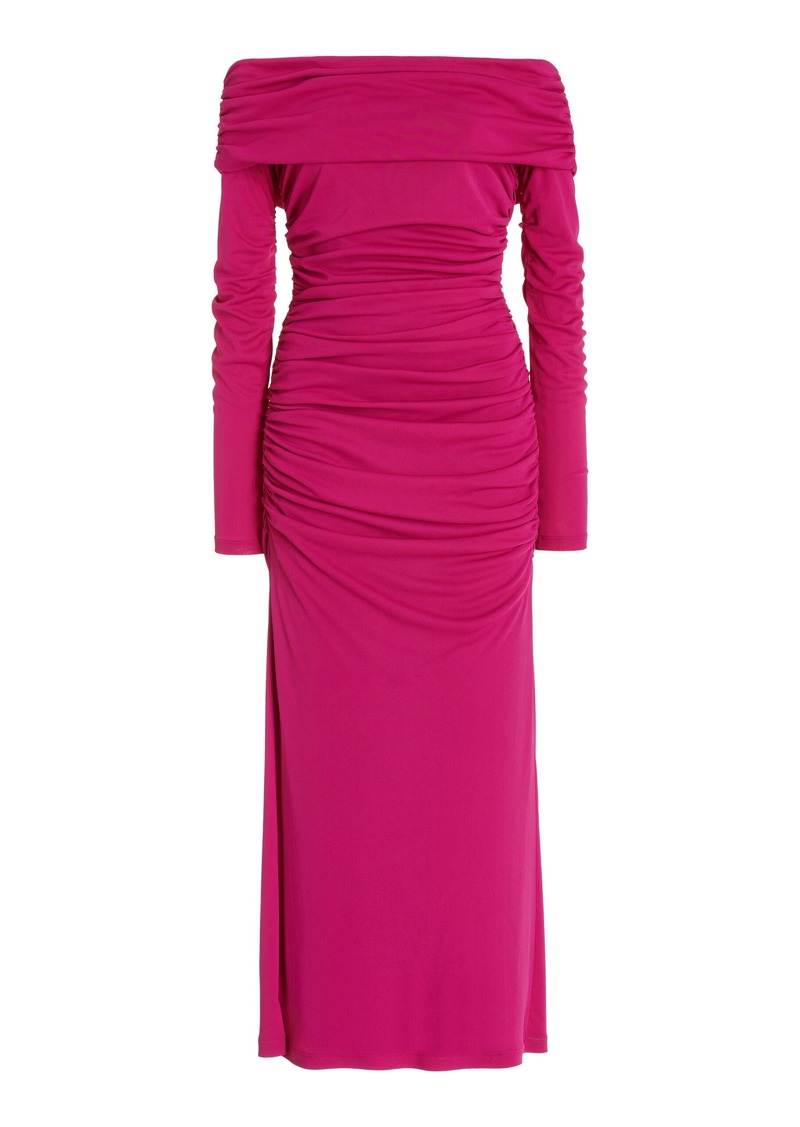 Carolina Herrera - Ruched Off-The-Shoulder Jersey Midi Dress - Pink - XS - Moda Operandi