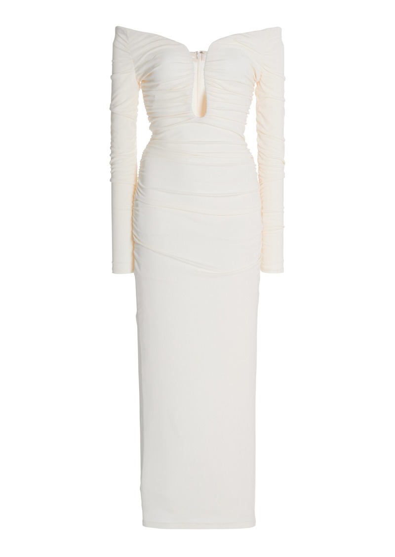 Carolina Herrera - Ruched Off-The-Shoulder Midi Dress - Ivory - L - Moda Operandi