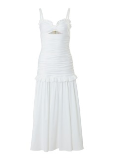 Carolina Herrera - Ruffle-Detailed Cotton-Blend Midi Dress - White - US 2 - Moda Operandi