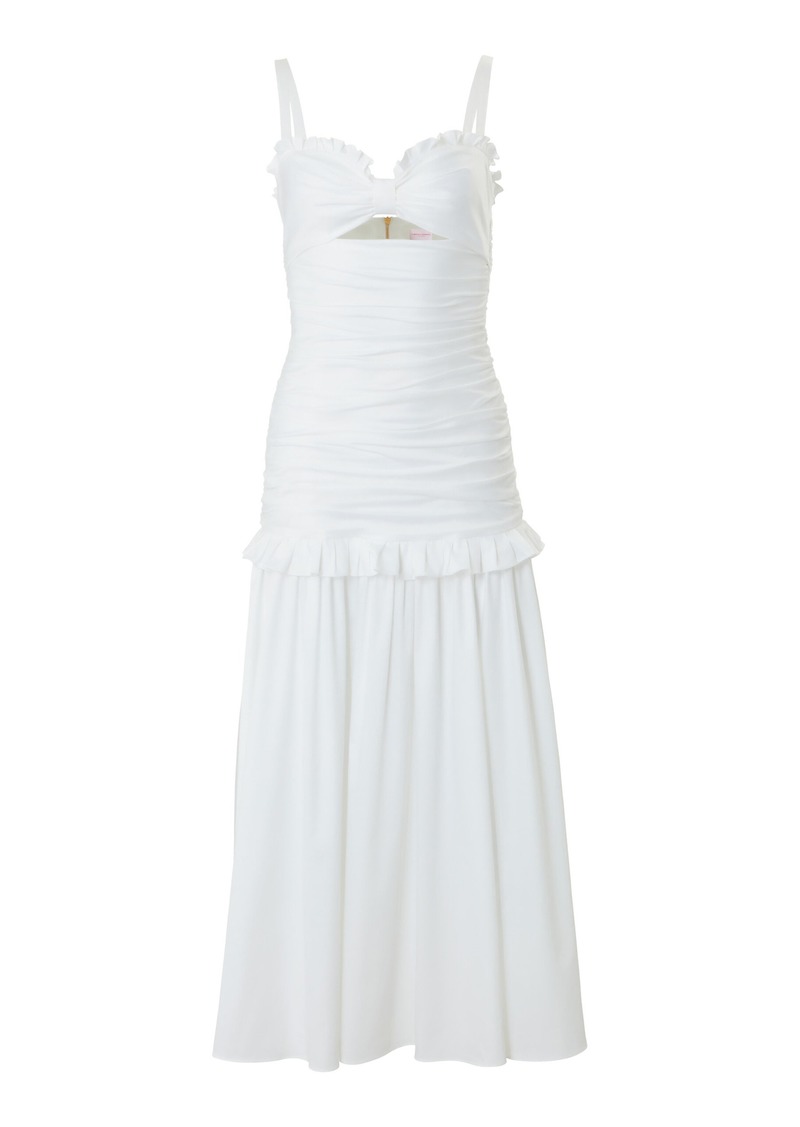 Carolina Herrera - Ruffle-Detailed Cotton-Blend Midi Dress - White - US 6 - Moda Operandi