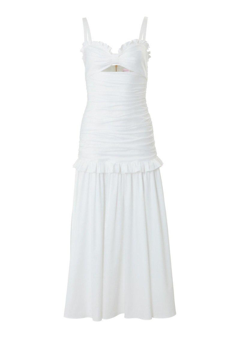 Carolina Herrera - Ruffle-Detailed Cotton-Blend Midi Dress - White - US 8 - Moda Operandi