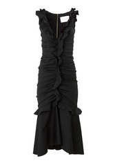 Carolina Herrera - Ruffled Cotton-Blend Midi Dress - Black - US 2 - Moda Operandi