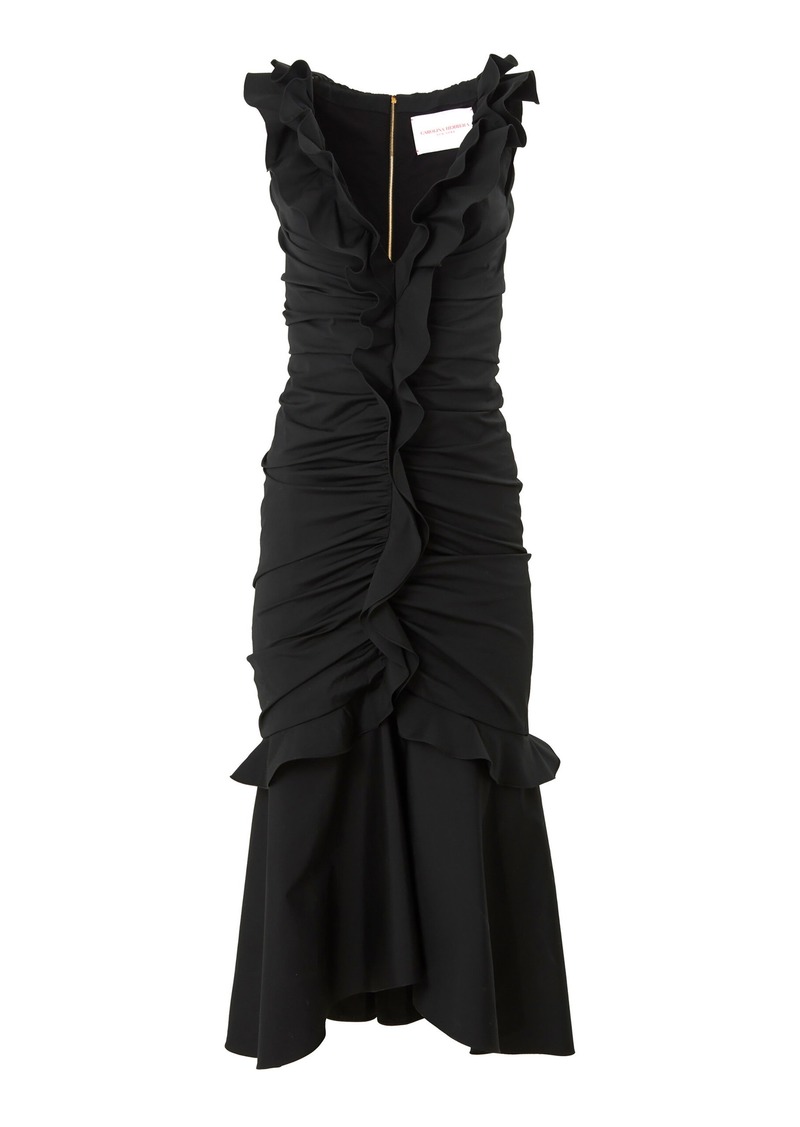 Carolina Herrera - Ruffled Cotton-Blend Midi Dress - Black - US 2 - Moda Operandi