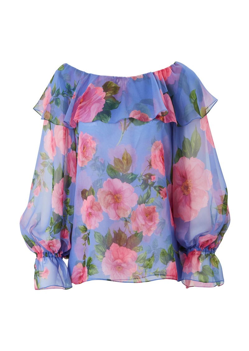 Carolina Herrera - Ruffled Floral Silk Chiffon Top - Multi - US 10 - Moda Operandi