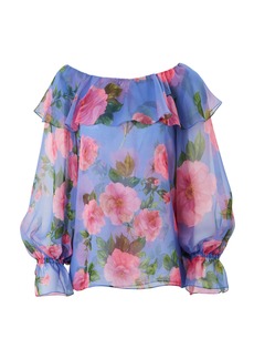 Carolina Herrera - Ruffled Floral Silk Chiffon Top - Multi - US 2 - Moda Operandi