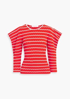 Carolina Herrera - Ruffled striped pointelle-knit top - Red - XS