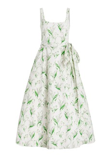 Carolina Herrera - Sash-Detailed Floral Cotton-Blend Midi Dress - White - US 6 - Moda Operandi