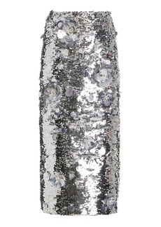 Carolina Herrera - Sequined Midi Skirt - Silver - US 6 - Moda Operandi
