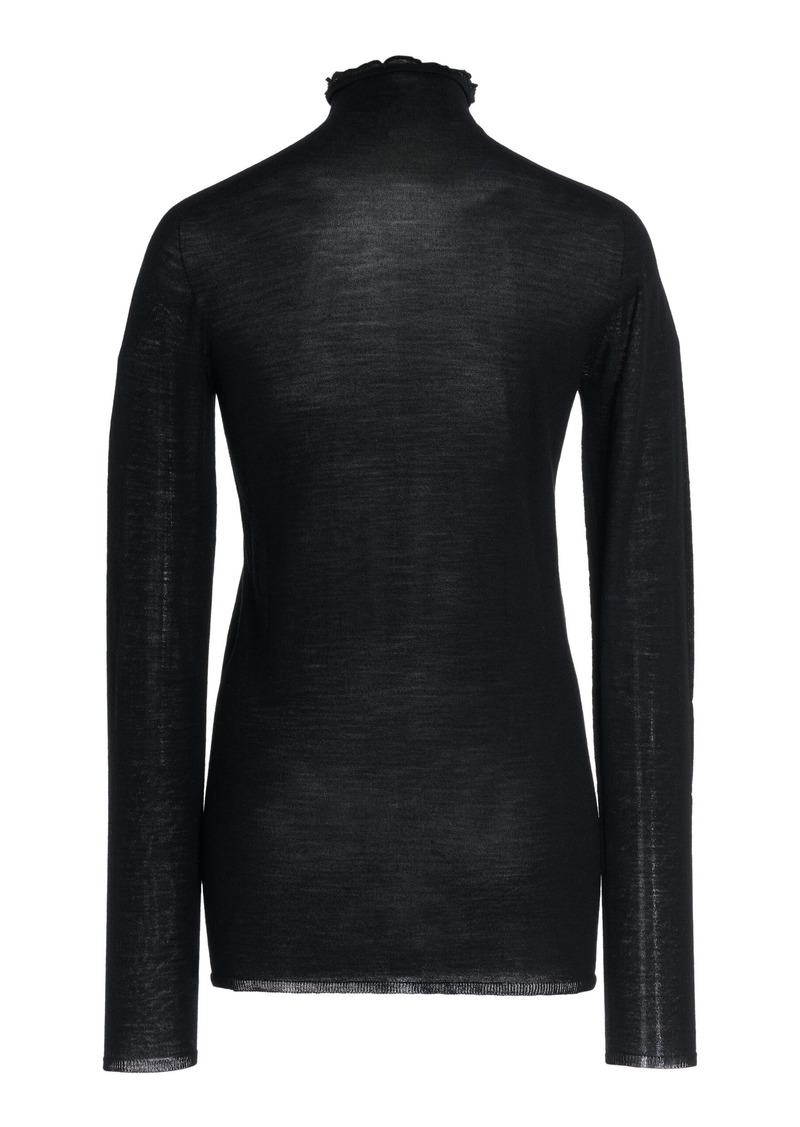 Carolina Herrera - Sheer Virgin-Wool Turtleneck Sweater - Black - L - Moda Operandi