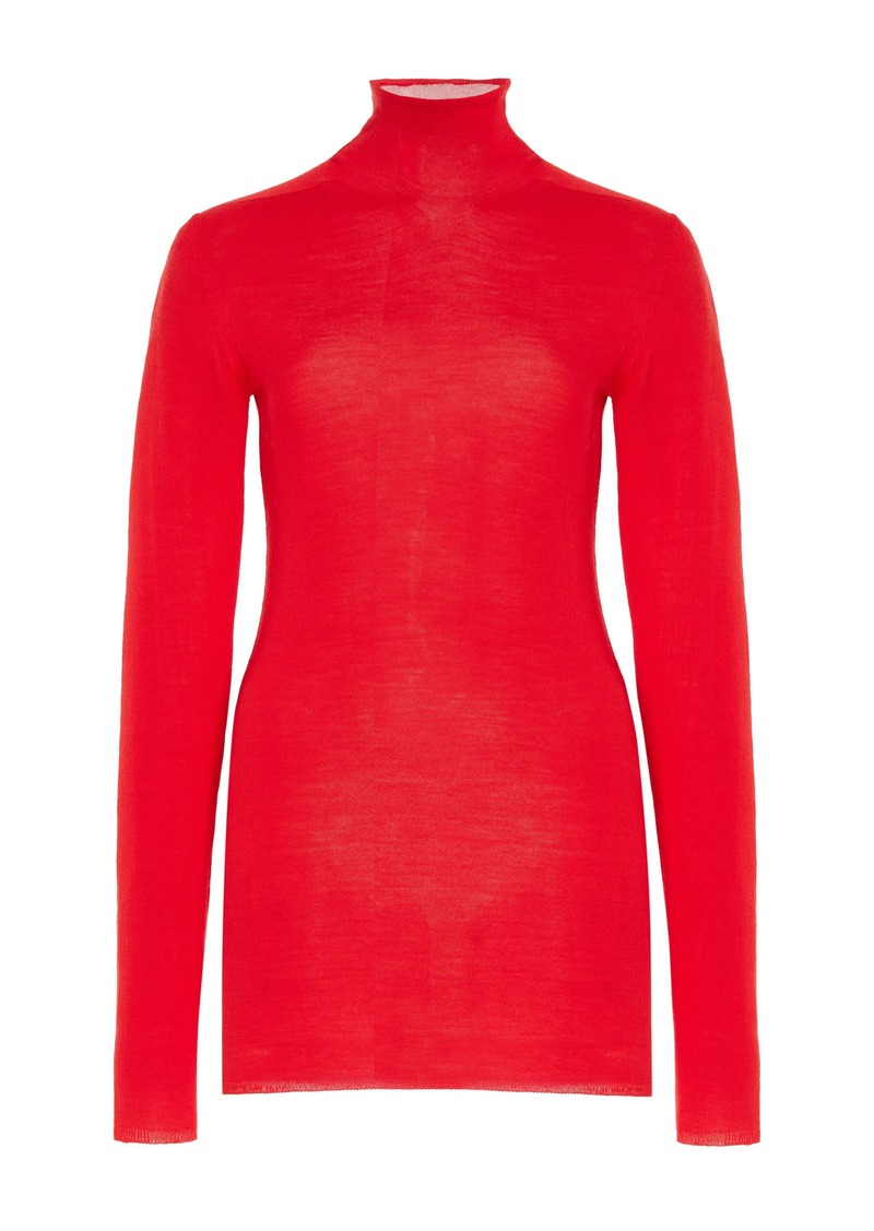 Carolina Herrera - Sheer Virgin-Wool Turtleneck Sweater - Red - S - Moda Operandi