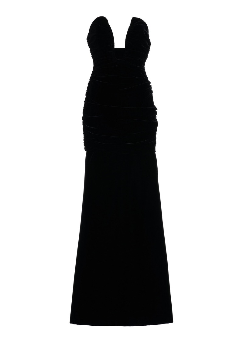 Carolina Herrera - Strapless Stretch-Velvet Maxi Dress - Black - US 2 - Moda Operandi