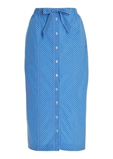 Carolina Herrera - Tie-Detailed Cotton Midi Pencil Skirt - Blue - US 4 - Moda Operandi