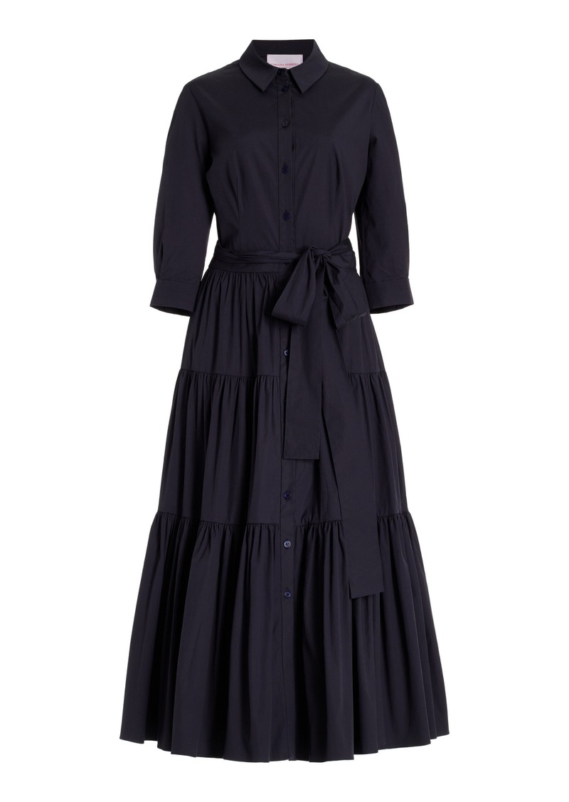 Carolina Herrera - Tiered Cotton Poplin Midi Shirt Dress - Navy - US 10 - Moda Operandi