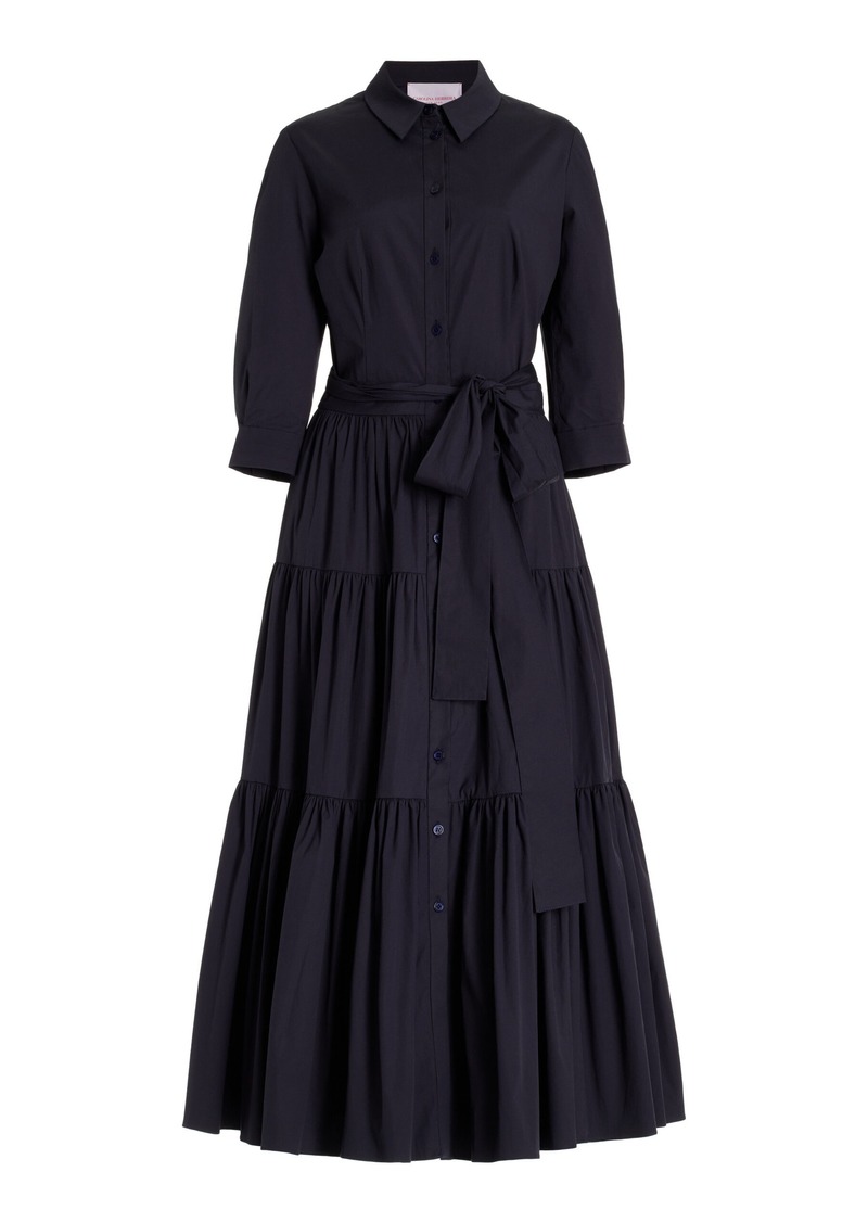 Carolina Herrera - Tiered Cotton Poplin Midi Shirt Dress - Navy - US 0 - Moda Operandi