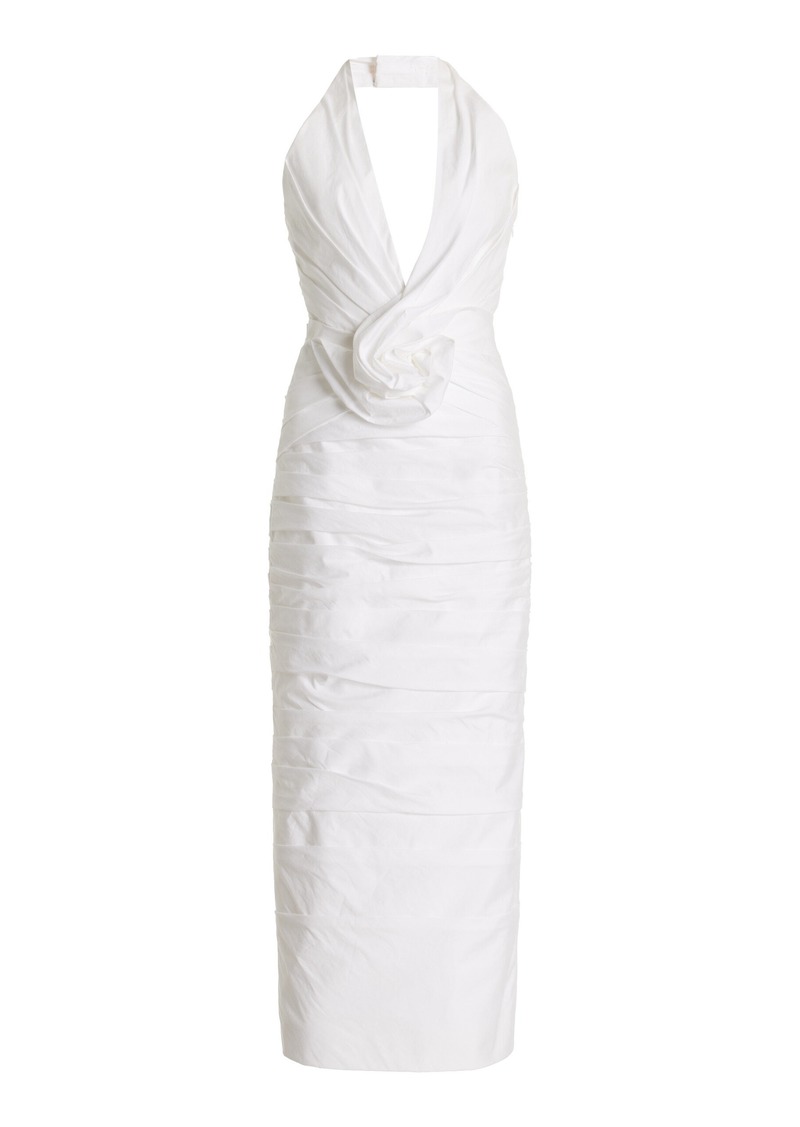 Carolina Herrera - Twisted Flower Cotton Midi Dress - White - US 10 - Moda Operandi