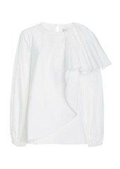 Carolina Herrera - Women's Draped Cotton Poplin Puff-Sleeve Top - White - Moda Operandi