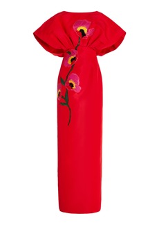 Carolina Herrera - Women's Embroidered Fan Bodice Silk Gown - Red - US 12 - Moda Operandi