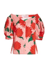 Carolina Herrera - Women's Exclusive Dahlia-Print Cotton Off-the-Shoulder Top - Pink - Moda Operandi