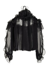 Carolina Herrera - Women's Ruffled Silk Blouse - Black - US 14 - Moda Operandi