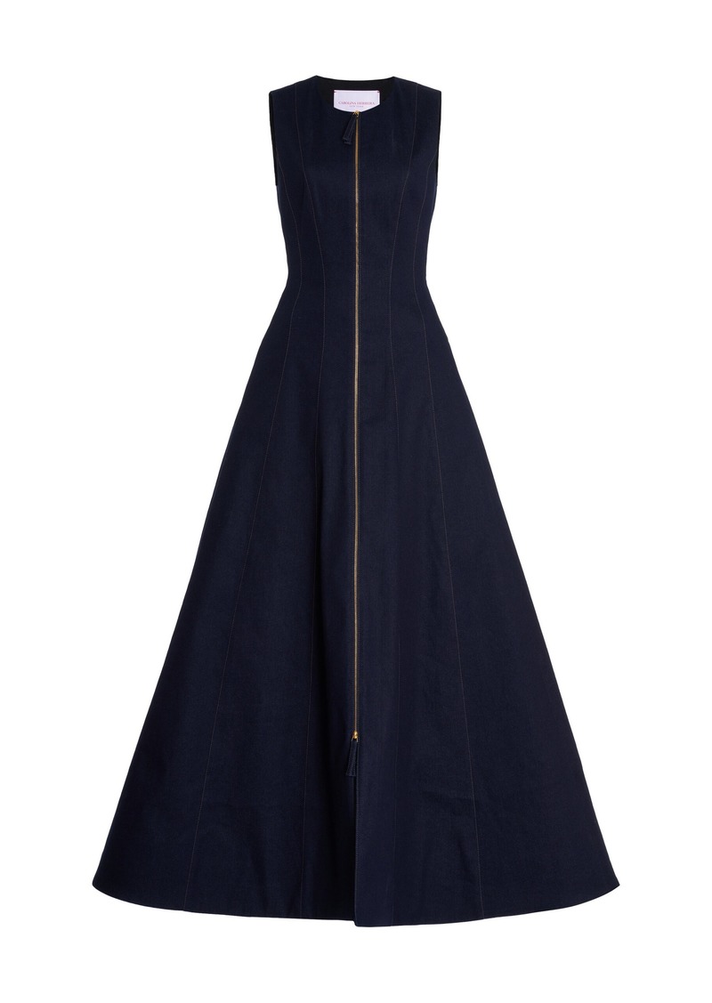 Carolina Herrera - Zip-Front Midi Cotton-Blend Dress - Navy - US 2 - Moda Operandi