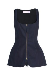 Carolina Herrera - Zip-Front Top - Navy - US 8 - Moda Operandi