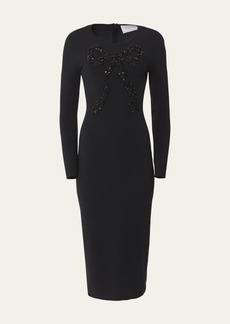 Carolina Herrera Bow Bead-Embellished Body-Con Midi Dress