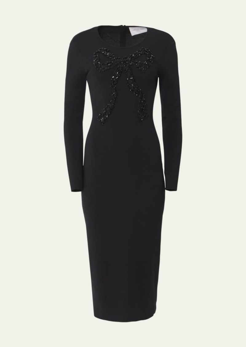Carolina Herrera Bow Bead-Embellished Body-Con Midi Dress
