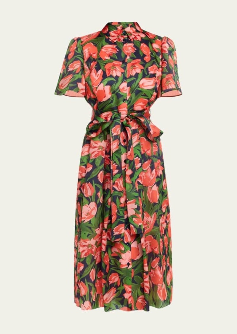 Carolina Herrera Button-Front Floral Print Belted Shirtdress