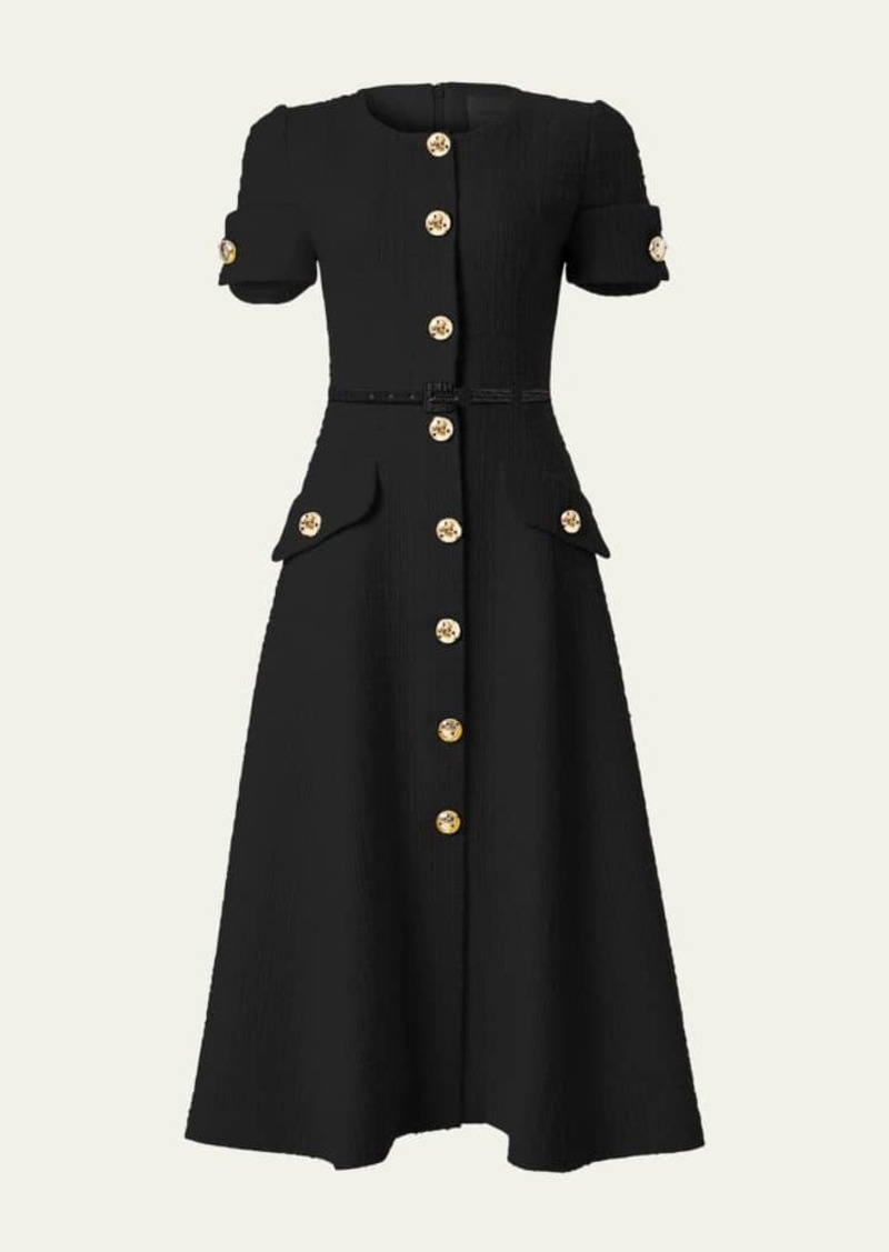 Carolina Herrera Button-Front Midi Dress with Belted Waist