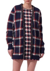 Carolina Herrera Chain Trim Plaid Wool Cardigan