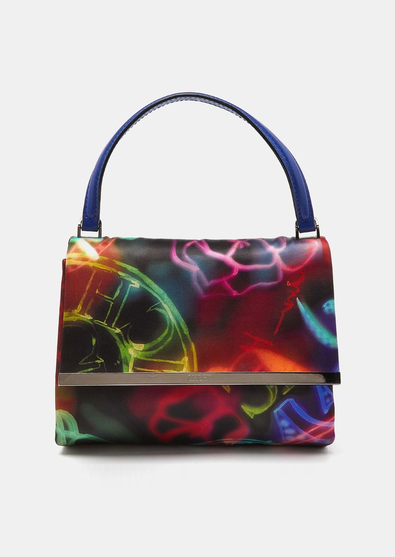 Carolina Herrera color Printed Fabric And Leather Metal Flap Top Handle Bag