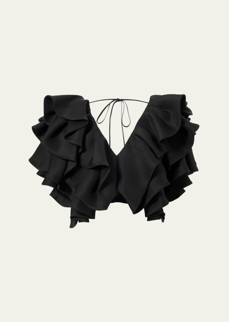 Carolina Herrera Crop Folded Ruffle Silk Top