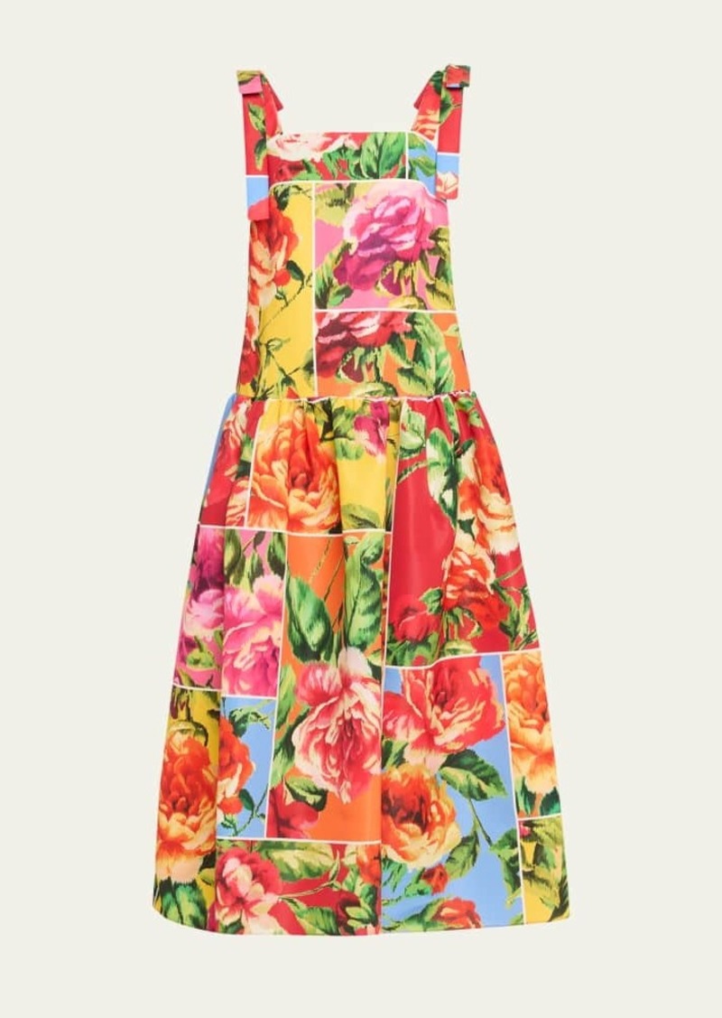 Carolina Herrera Drop Waist Floral Print Dress with Bow Straps
