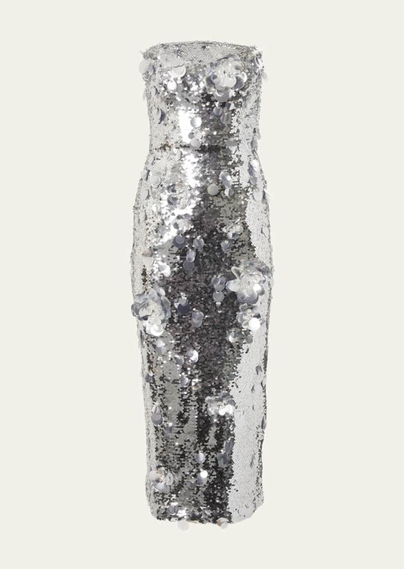 Carolina Herrera Embellished Strapless Sequined Cocktail Dress