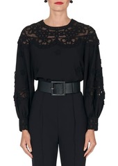 Carolina Herrera Embroidered Balloon Sleeve Lace Top